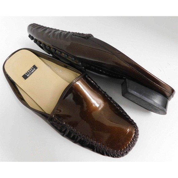 Stuart‎ Weitzman Brown Patent Leather Mule Flats 9.5 B - Picture 2 of 6